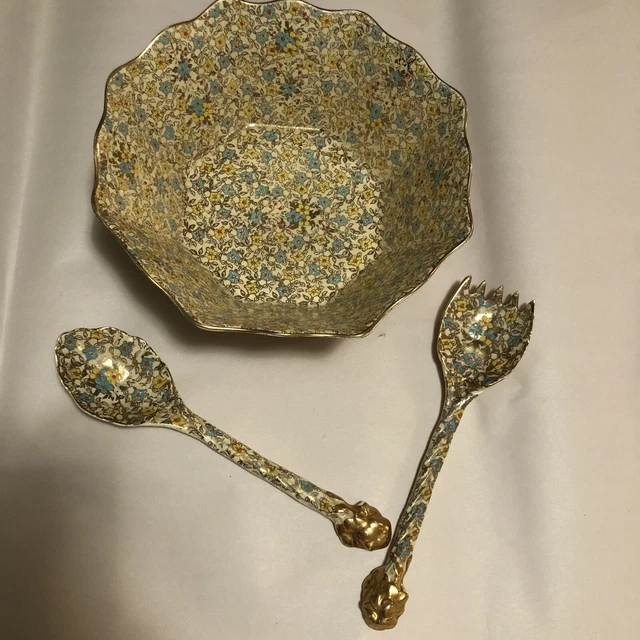 Royal Winton  Grimwades Salad Bowl And Ceramic Serving Spoon And Fork