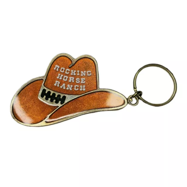 VINTAGE New York - NY  - "Rocking Horse Ranch" - Orange Enamel Keychain 1970s