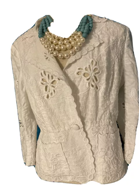 INC White  Linen Blend Floral  Lace  One Button Blazer Medium