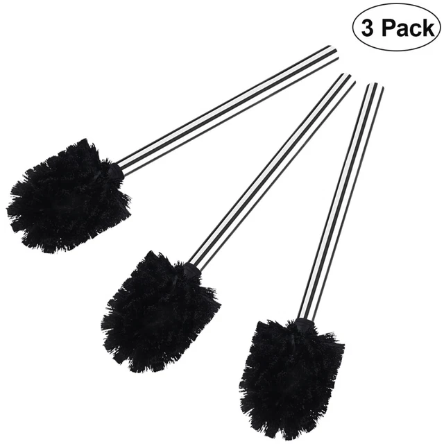 Cepillos de inodoro de plástico LUOEM 3 piezas con mango de acero inoxidable (negro)