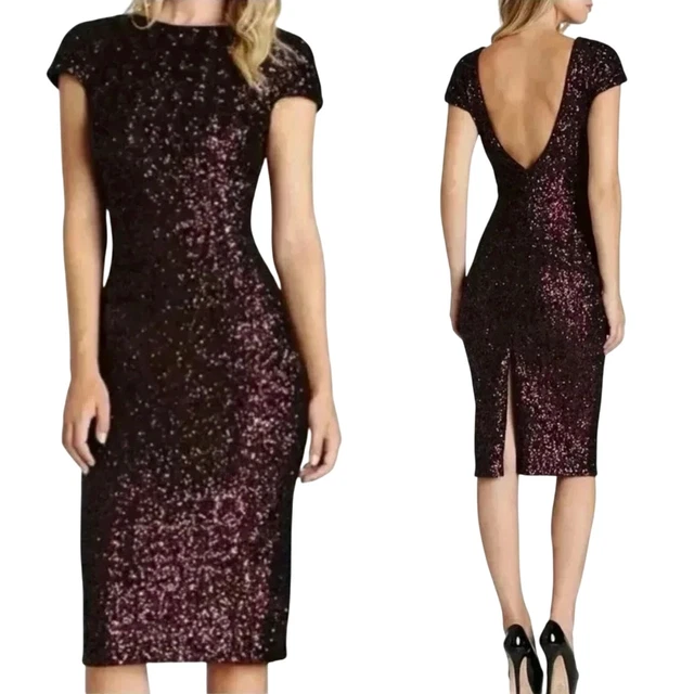 DRESS THE POPULATION Marcella Open Back Sequin Bodycon Dress Size XS  Burgundy $39.00 - PicClick