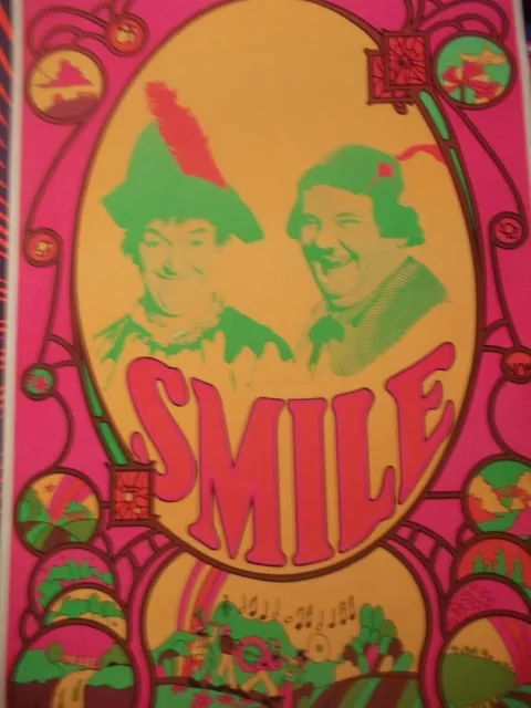 Vintage SMILE blacklight poster Wespac 1969 Beatles Laurel Hardy psychedelic NOS