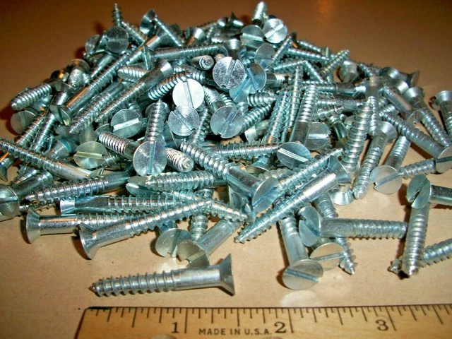 60  New-Old Stock, Slotted Flat Head Steel Wood Screws  1 1/2" Long X #12