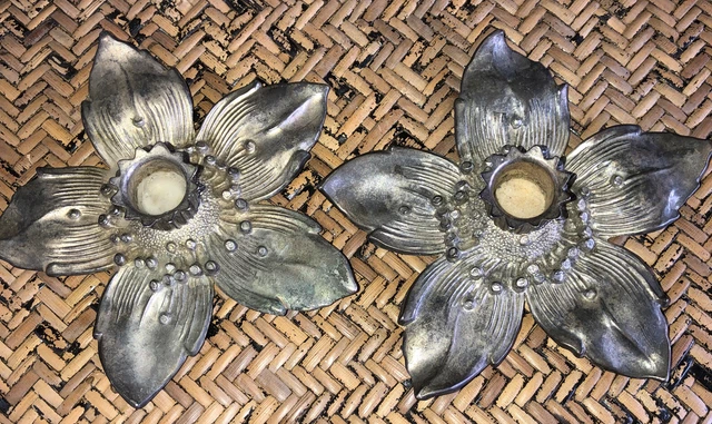 2 Vintage FB Rogers Silverplate Candlesticks Short Candle Holders Flowers Italy