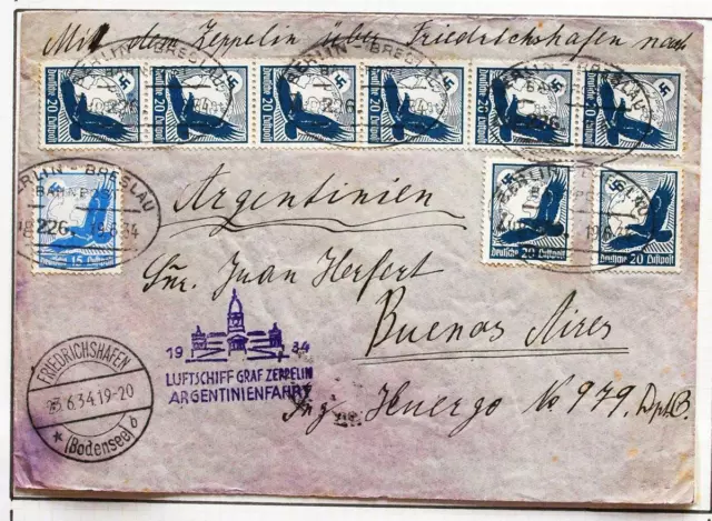 GERMANY Poland to ARGENTINA 1934 ZEPPELIN, 3rd SAF Flight Cover GUBEN ,ex Nutley