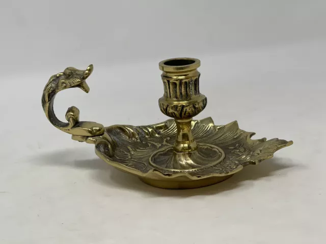 Vintage Ornate Brass Chamber Stick Candle Holder Victorian Candlestick Brutalist