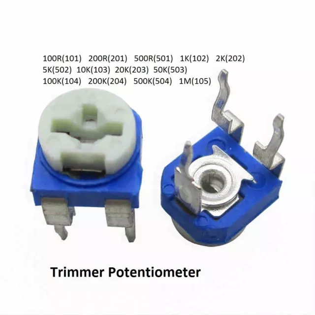 100Ω Ohm-1M Ω Ohm Trimpot Trimmer Potentiometer Pot Horizontal Variable Resistor