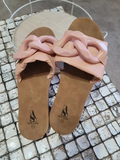 WOMEN Shoe Aholic Single Band Flat Sandal Slide Shoe Pink SIZE 11