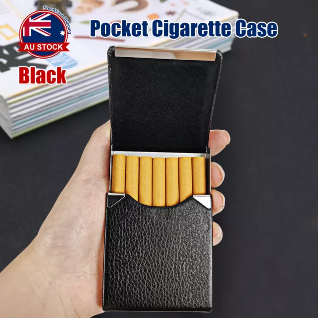 Box For Cigarette Cigar Tobacco Case Pocket Pouch Holder Stainless Steel+PU AU X