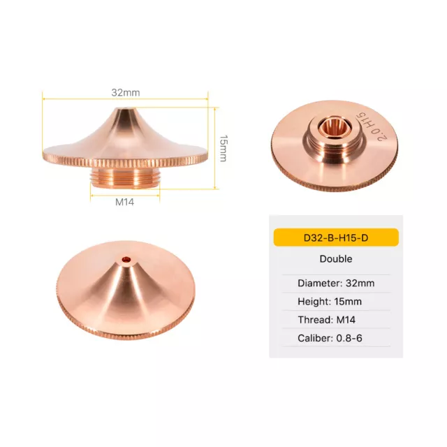 Fiber Laser Nozzle Double Layer Dia.32mm H15mm M14 for Raytools Cutting Head