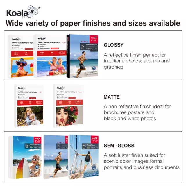 300 Sheets Koala Photo Paper 8.5 x 11 Glossy 48lb Inkjet Printer Epson HP Canon 3