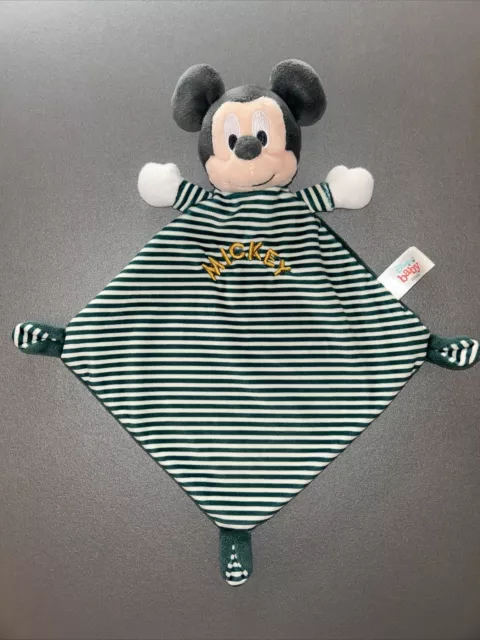 Doudou Plat Disney Baby Mickey Blanc Vert Raye Etat Neuf