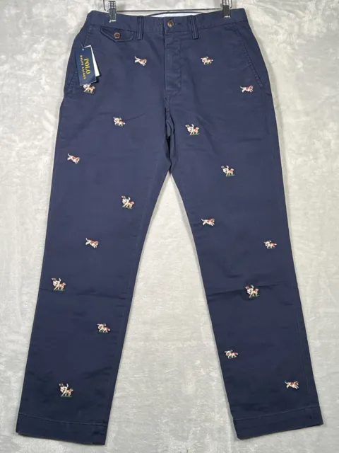 Ralph Lauren Pants Mens 30x30 Blue Chino Stretch Twill Dogs Stretch Straight Fit
