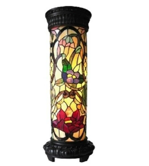 30" Tiffany Stained Glass Style Night Light Florals Pedestal Floor Light Lamp