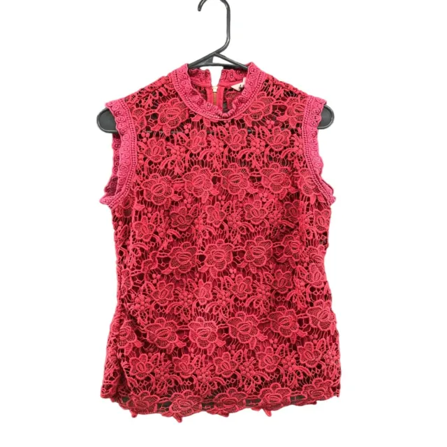 Nanette Lepore Womens Pink Sleeveless Crochet Lace Blouse Exposed Zipper Size S
