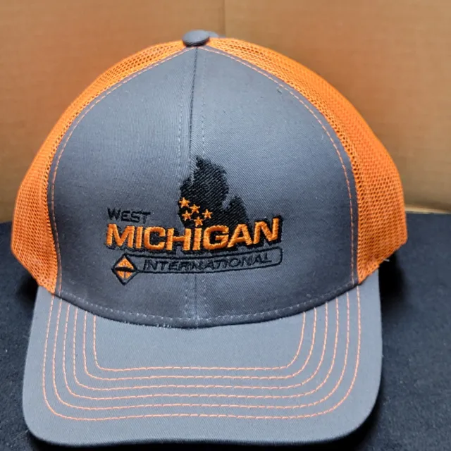 West Michigan Iternational Trucks Baseball Hat Cap Orange on Grey Logo - Summer