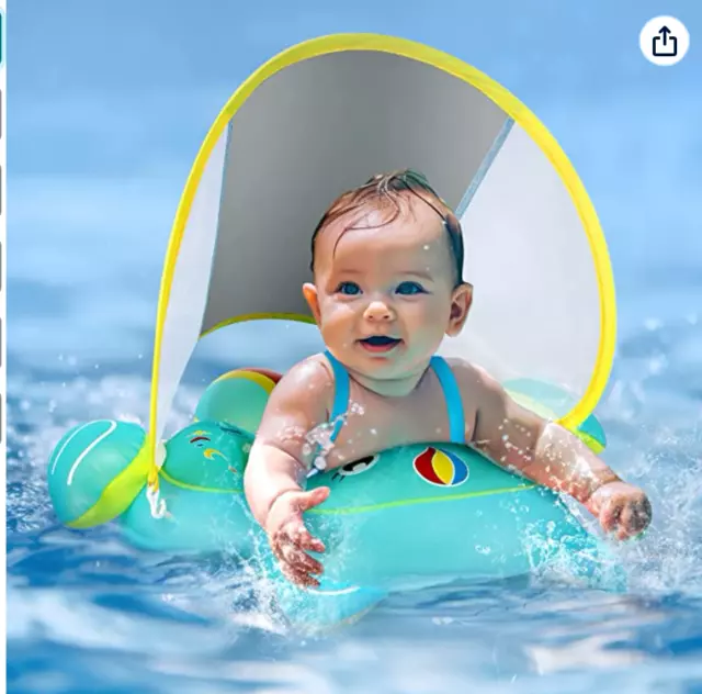 Ultra-Safe Baby Pool Float Never Flipped Over, UPF50+ Sun Canopy Inflatable Baby