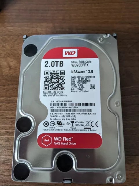 WD 2TB Western Digital Red WD20EFRX NAS ware 3.0 SATA/64MB Cache 5400RPM 3.5"