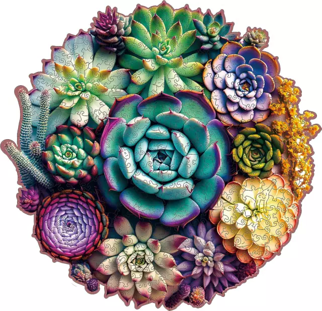 Unique Wooden Jigsaw Puzzles - Mandala Succulent Plants, 500 Pcs King Size 16.9'