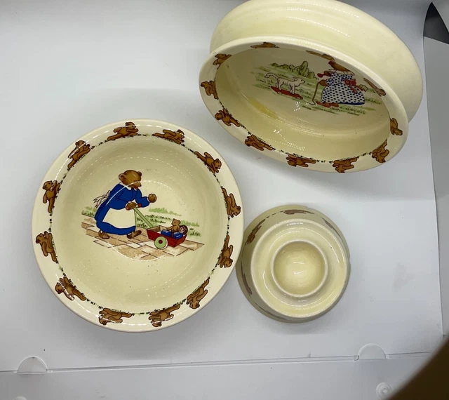 VTG SYLVAC SYLVA Ceramics Ware England Teddy Bears Pottery 3 pc Set