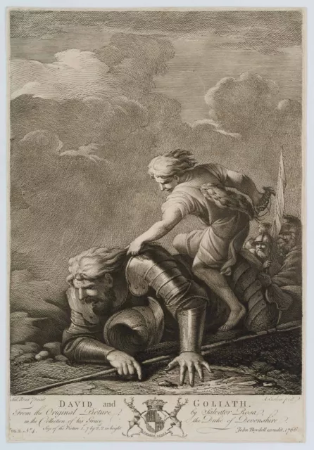 EARLOM (*1743) nach ROSA (*1615), David und Goliath,  1766, Mezzotinto Figürlich 2