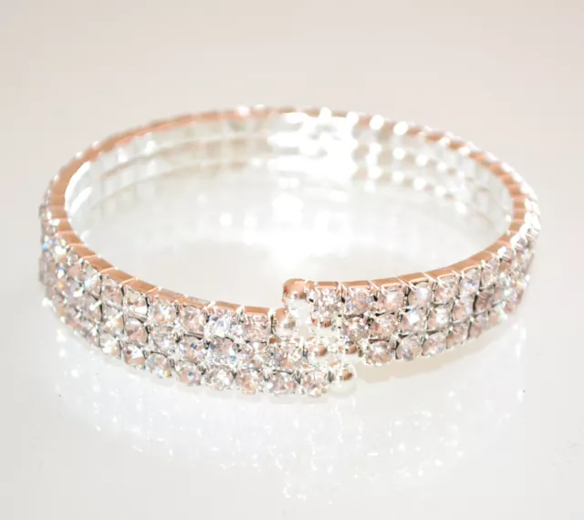 Bracciale donna strass cristalli tennis argento semi rigido elastico UE150