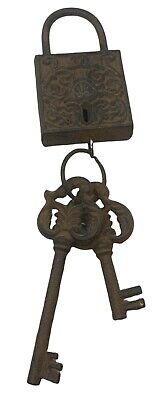 Cast Iron Lock And Key Set Large Antique Vintage Look Finish Prop Skeleton Key