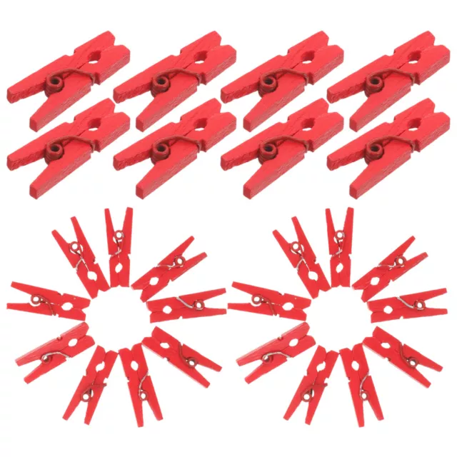 100 Wooden Paper Clips Mini Clothespin Photo Organizer Pegs Red-PE