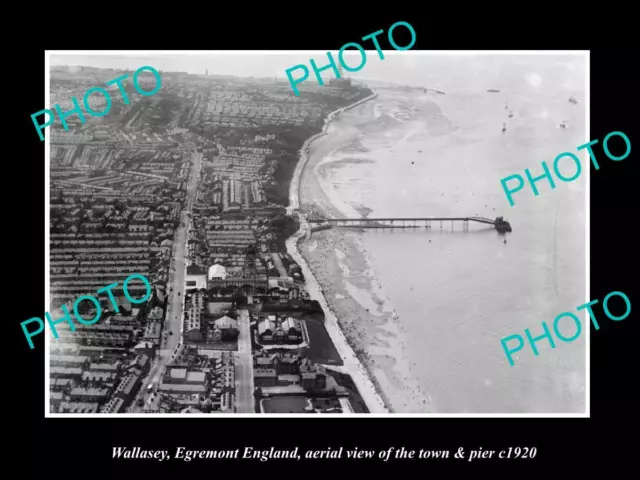 OLD POSTCARD SIZE PHOTO OF WALLASEY ENGLAND THE EGREMONT TOWN & PIER c1920