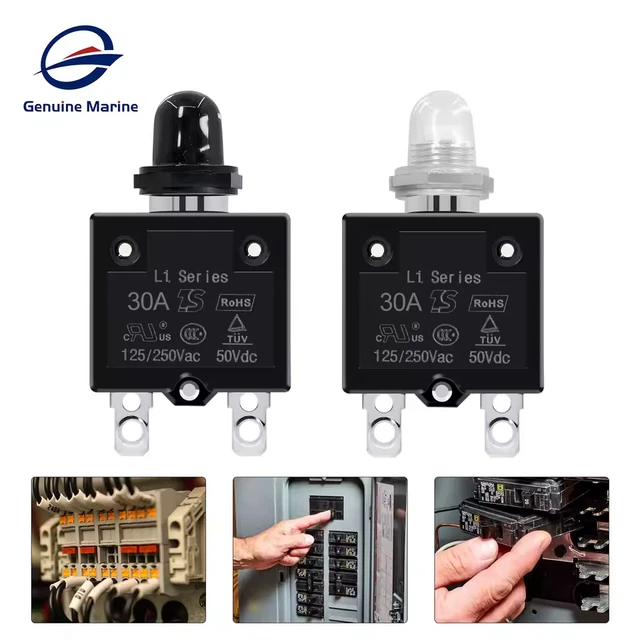 3x Universal 5-50 Amp Push Button Thermal Circuit Breaker 12-50V