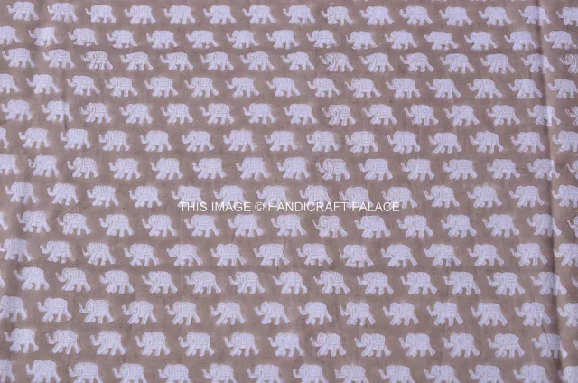 Indien Éléphant Imprimé Course Coton Marron Tissus Maison Robe Art Faisant Décor