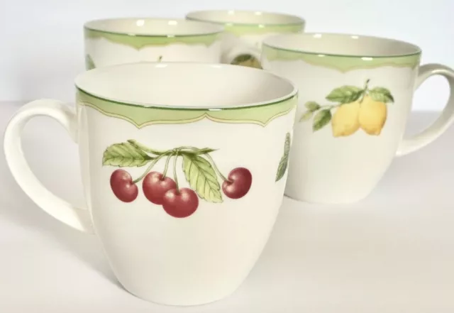 Mikasa Optima Fruit Rapture Set of 4 Cups Mugs Cherries Blueberries and Lemons 