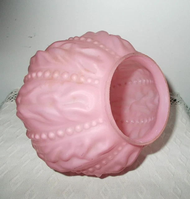 Antique Pittsburgh Drape Beaded Satin Pink 6 1/4" Dia. Ball Shade~3 1/8" Fitter 3