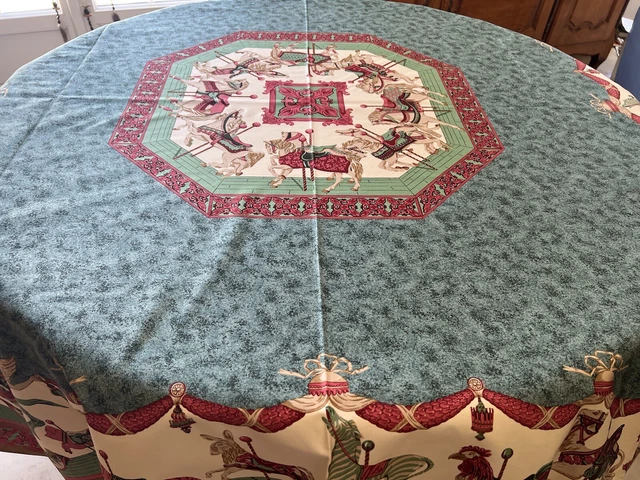 Grande Nappe Lin Naturel D’UN JOUR A L’AUTRE 180x180 Cm Neuve – Ficelle Et Rouge