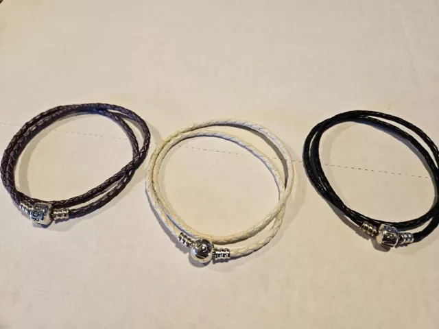 PANDORA Braided Double-Wrap Leather Bracelet - Choose Color - Authentic