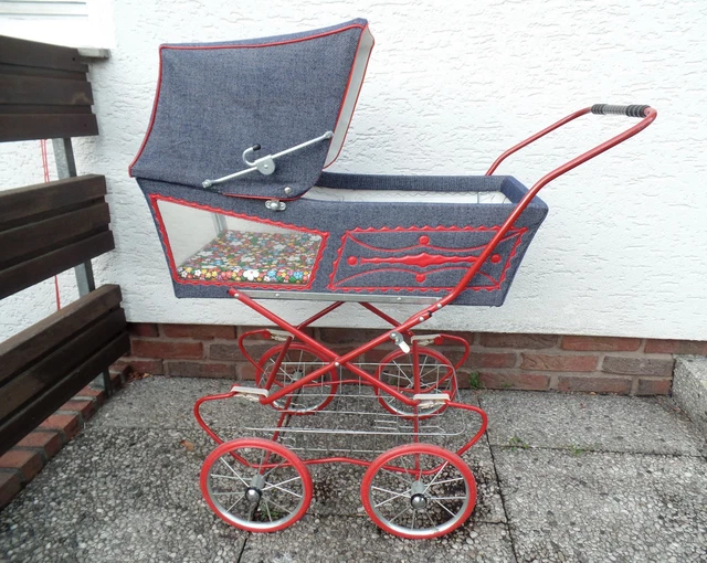 PUPPENWAGEN 60/70ER JAHRE Vintage Jeans Fahrgestell rot mit Panoramascheibe  Top EUR 95,00 - PicClick DE
