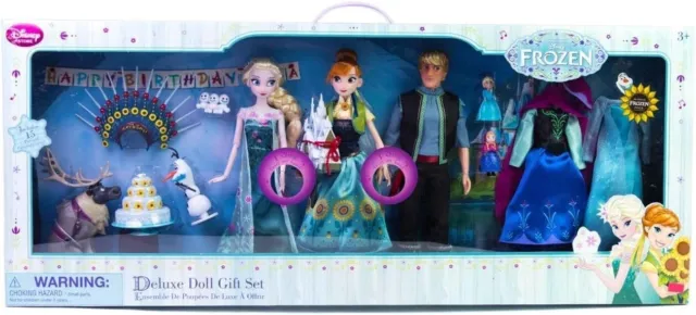 Disney Store Frozen Fever Deluxe 11" Doll Birthday Gift Set Anna Kristoff Elsa