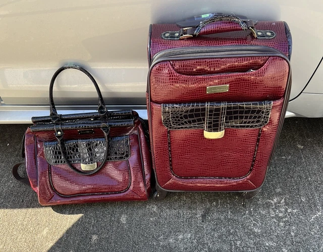 2 Pc. Samantha Brown Classic Red Croc Embossed Wheeled Luggage w/ Carryon Bag
