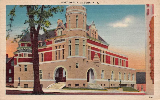 Auburn NY New York Downtown Post Office 1930s Syracuse Vtg Postcard Q5