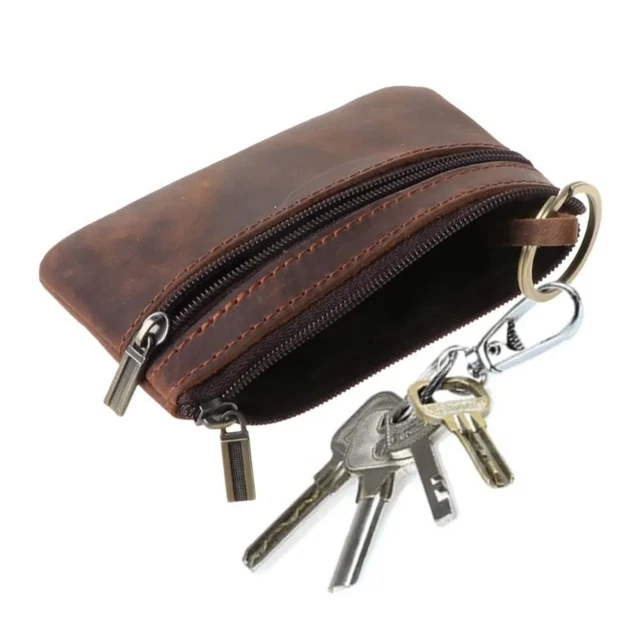 Mini Portafoglio Uomo In Vera Pelle Vintage Con Protezione RFID – Marrone Scuro, Portamonete Lampo, Fatto A Mano