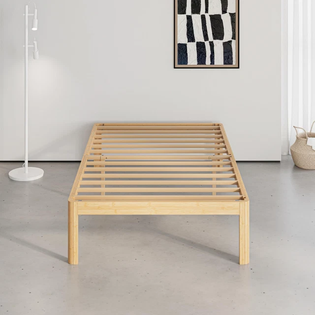 BAMBOO WOOD SINGLE Bed Frame, Platform Bed Frame Single with Metal ...
