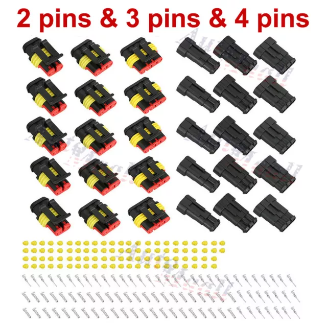 15 Kits 2+3+4 Pins Way Car Auto Sealed Waterproof Electrical Wire Connector Plug