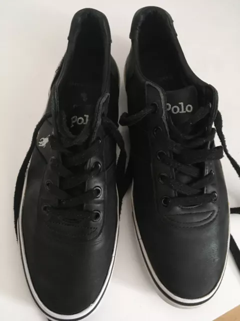 Ralph Lauren Polo Mens Uk 9 Eu43 Black Leather Trainers Casual Shoes Sneakers