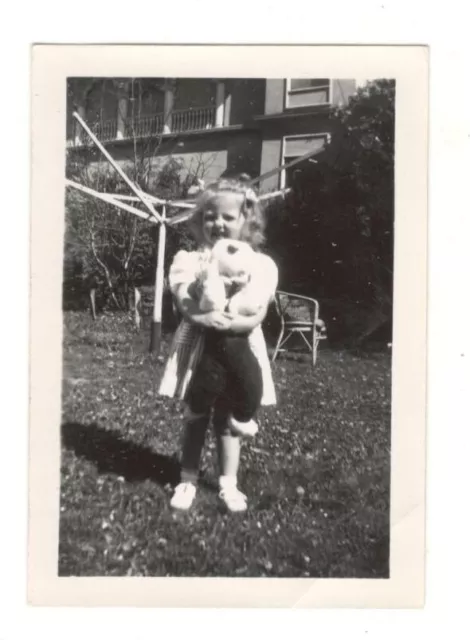 Vintage Photo Girl Holding Creepy Doll Looks Like Pennywise Clown 1940's DST30