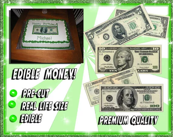 Pink Edible Money edible Birthday cake strips wraps Bills $100