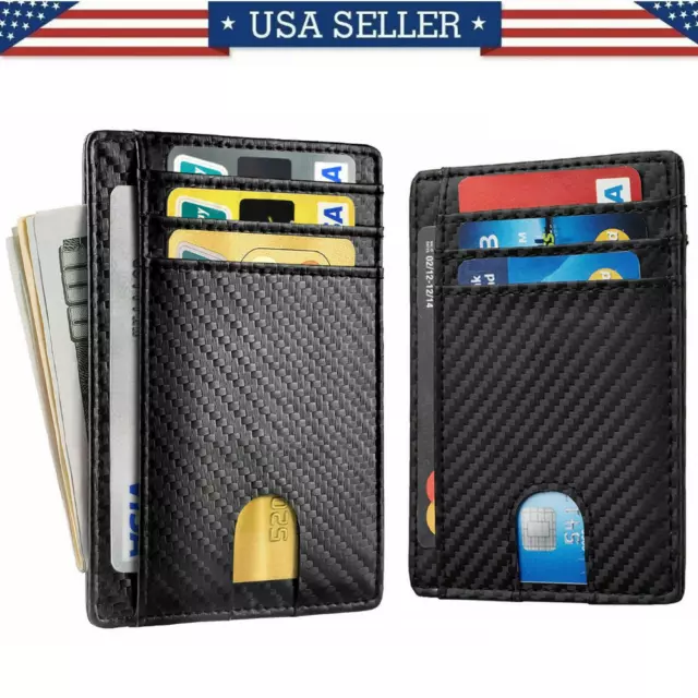Slim Minimalist Front Pocket RFID Blocking Carbon Fiber Wallets for Mens Wallet