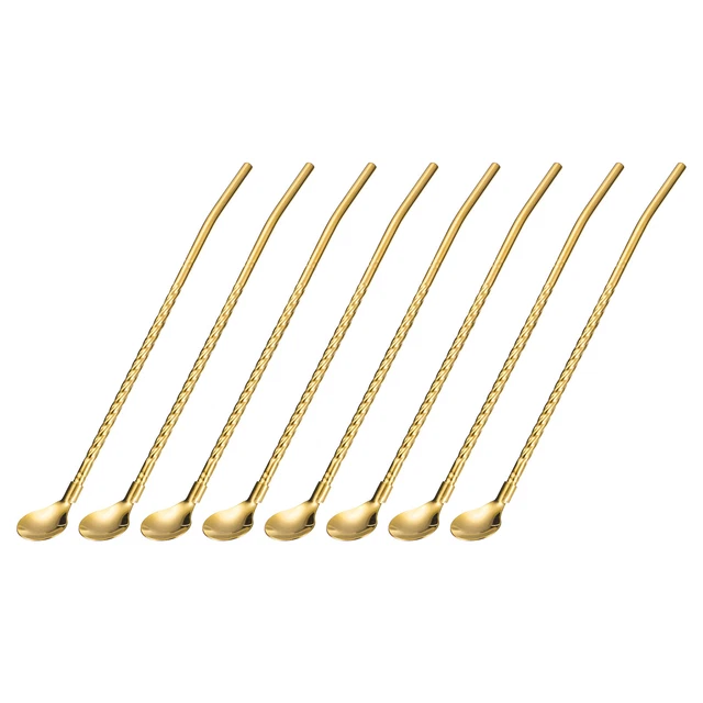 50Pcs 8.6" Stainless Steel Spoon Straws Reusable Twist Handle Spoon, Gold