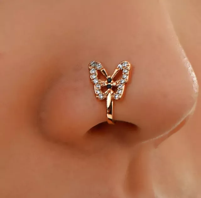 Anillo de cristal de mariposa falsa para la Nariz, sin clip para piercing, estilo