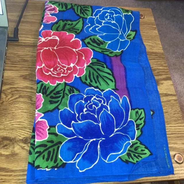 Vintage Liz Claiborne Scarf Floral Blue Green Red Purple 31"x31" cotton blend