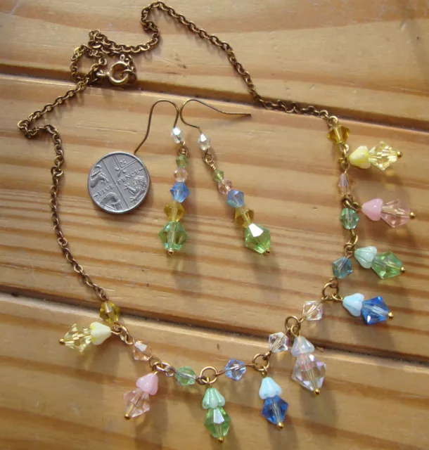 Vintage pastel mix crystal beads  & Czech glass flowers Deco fringe necklace